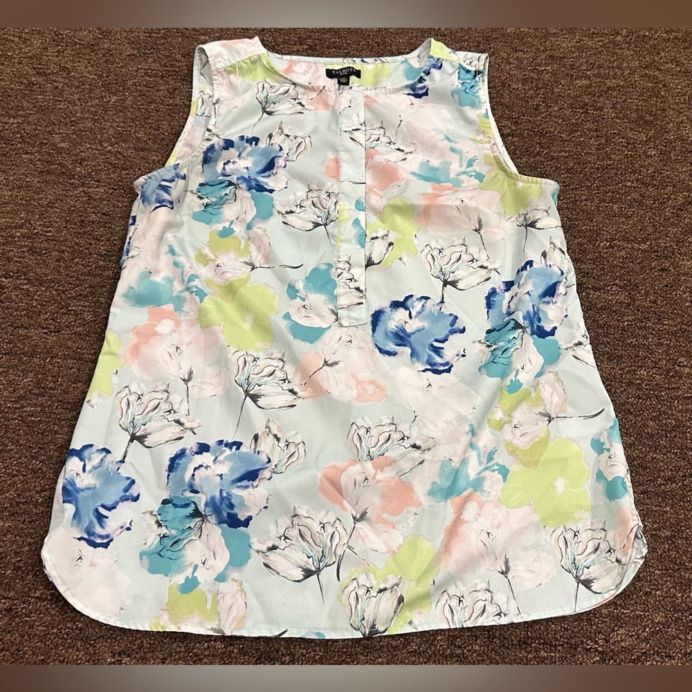 EUC! Talbots Floral Print Blouse Green Blue 2P women's top